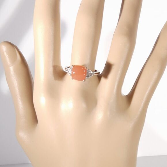 Peach Moonstone Ring with White Topaz SIZE 7 - Picture 7 of 8
